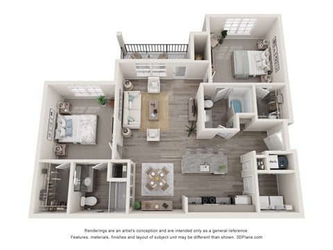Floor plan for 2 beds, 2 baths, 1157 sqft
